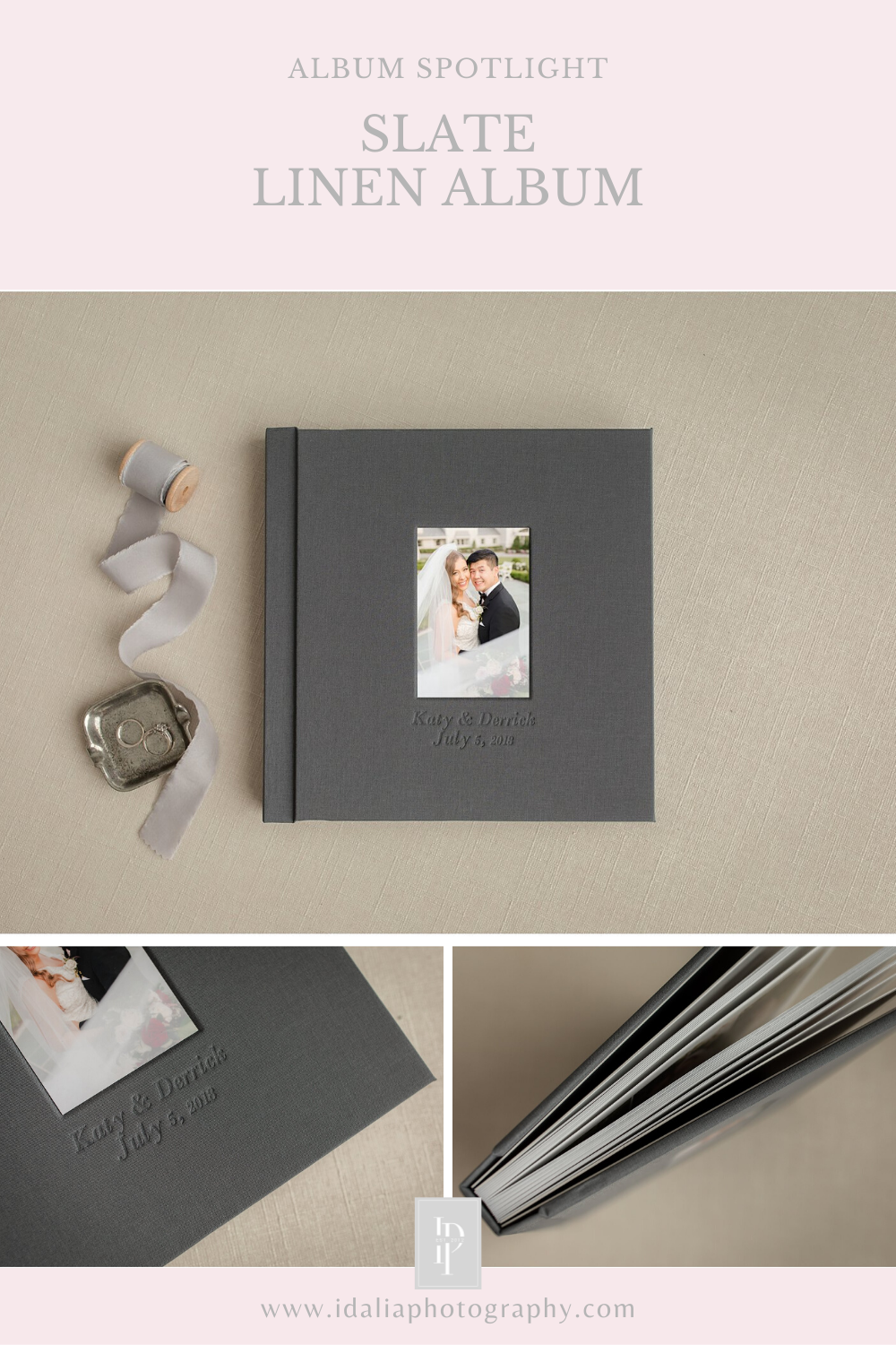 Slate Linen Wedding Album by Idalia Photography