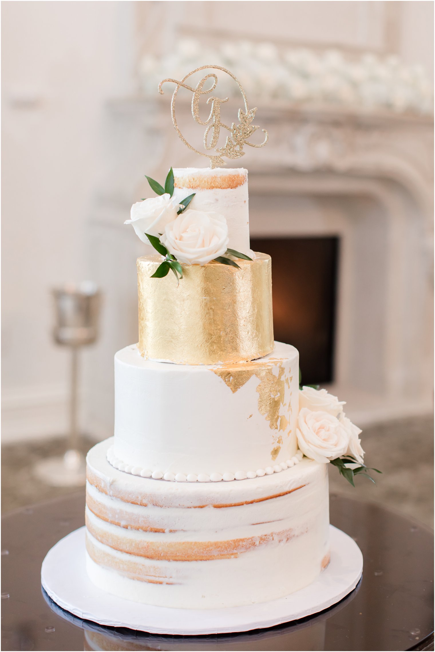 Gold wedding cake from Bruno's Bakery