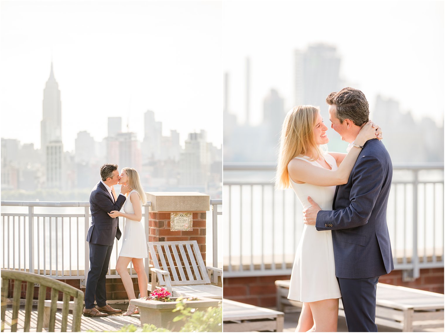 Engaged couple during Hoboken Rooftop Engagement by Idalia Photography