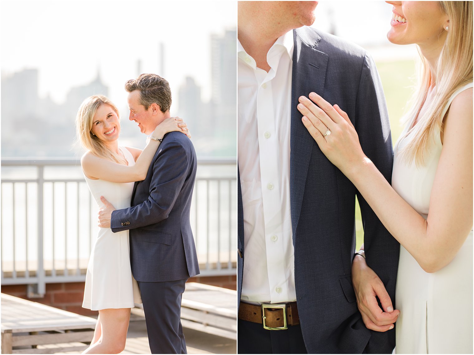 Romantic bride and groom photos by Hoboken Rooftop Engagement by Idalia Photography