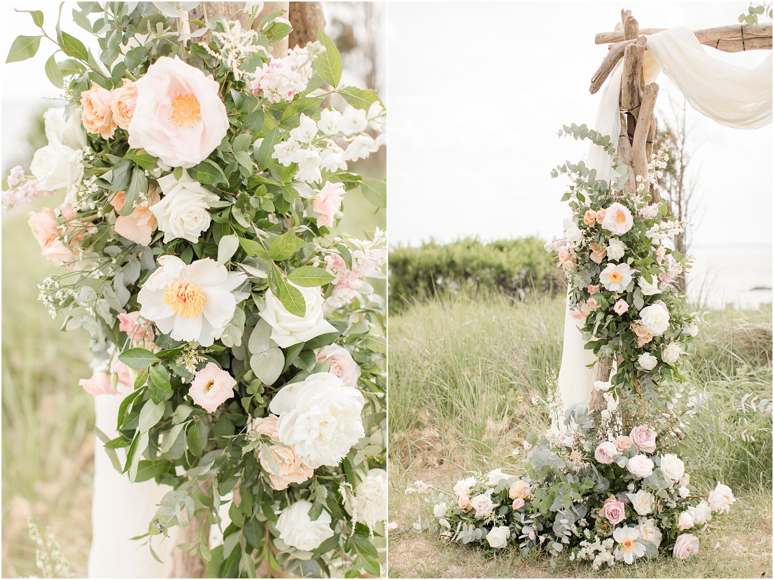 Floral installation by Faye and Renee Floral and Event Design | Wedding at Sandy Hook Chapel