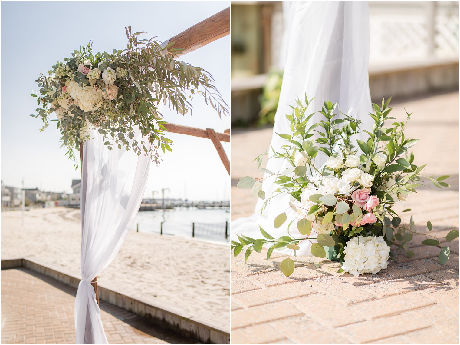 Floral arch at Brant Beach Yacht Club | Florals by Lily in the Valley | Arch by Rustic Drift