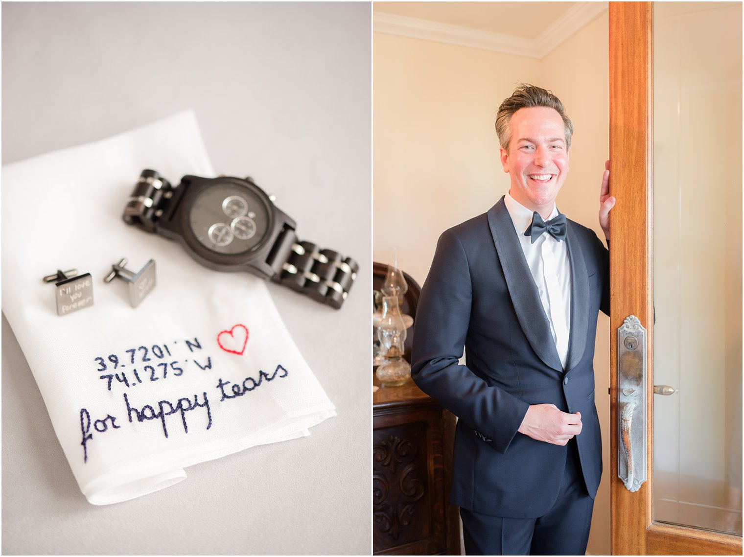 Groom's custom handkerchief on wedding day