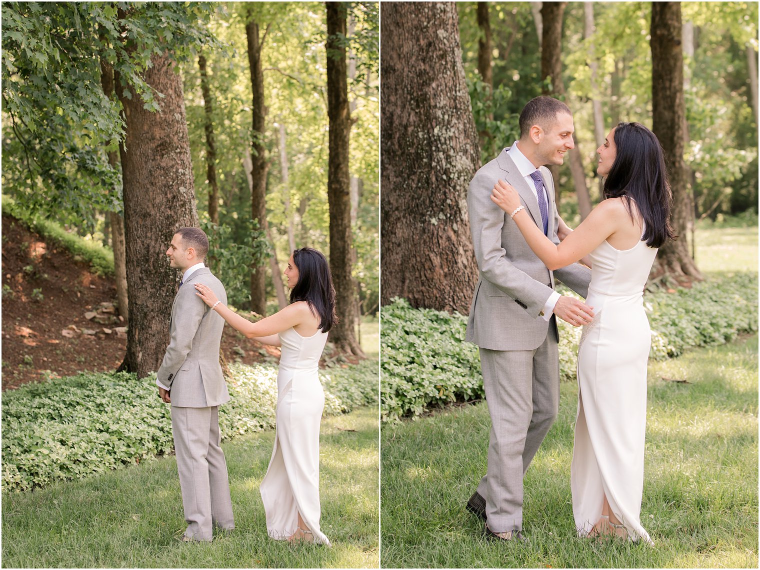Bride and groom first look photos in New Hope PA micro wedding