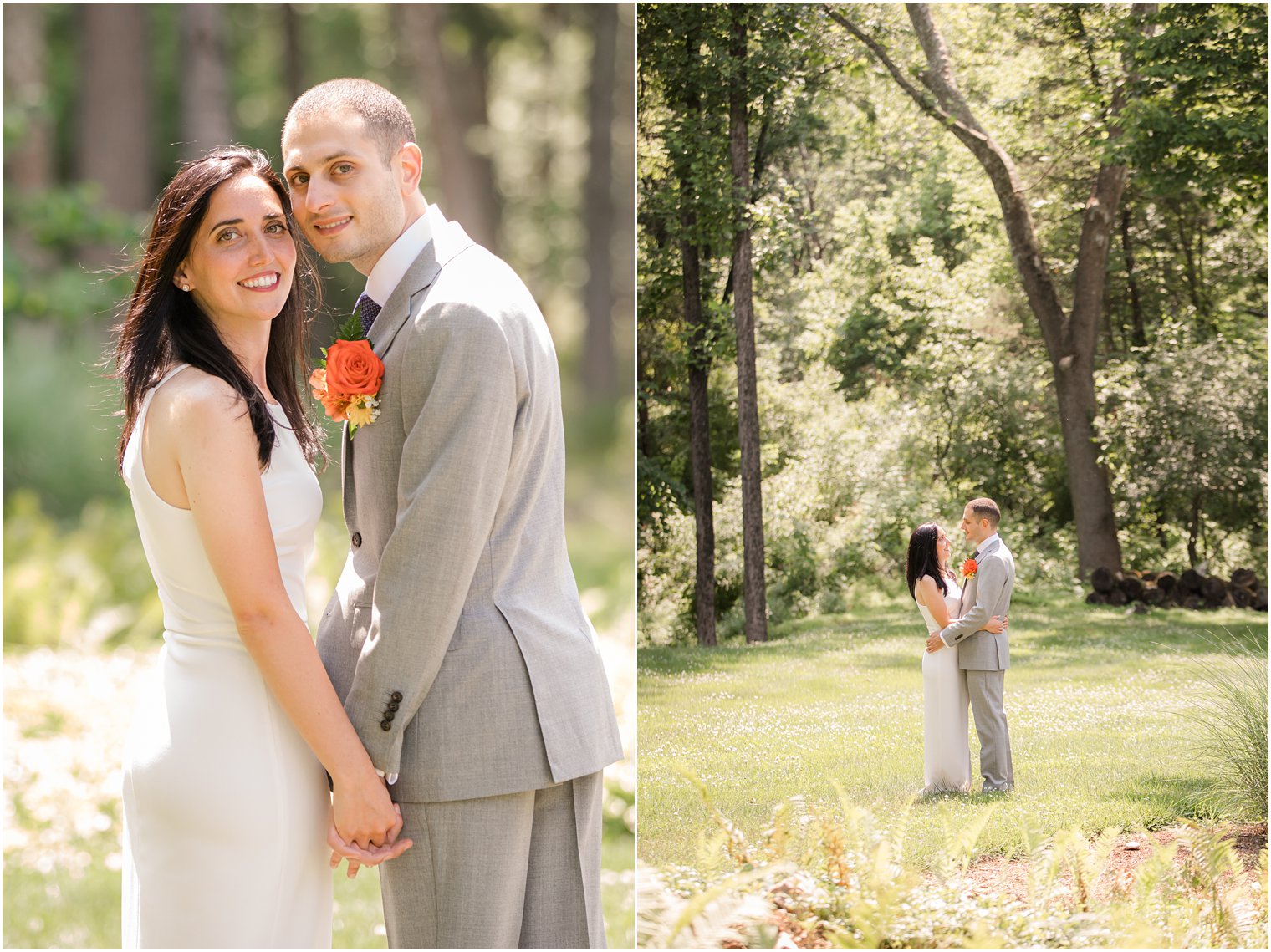 Bride and groom wedding photos in woods of New Hope PA wedding