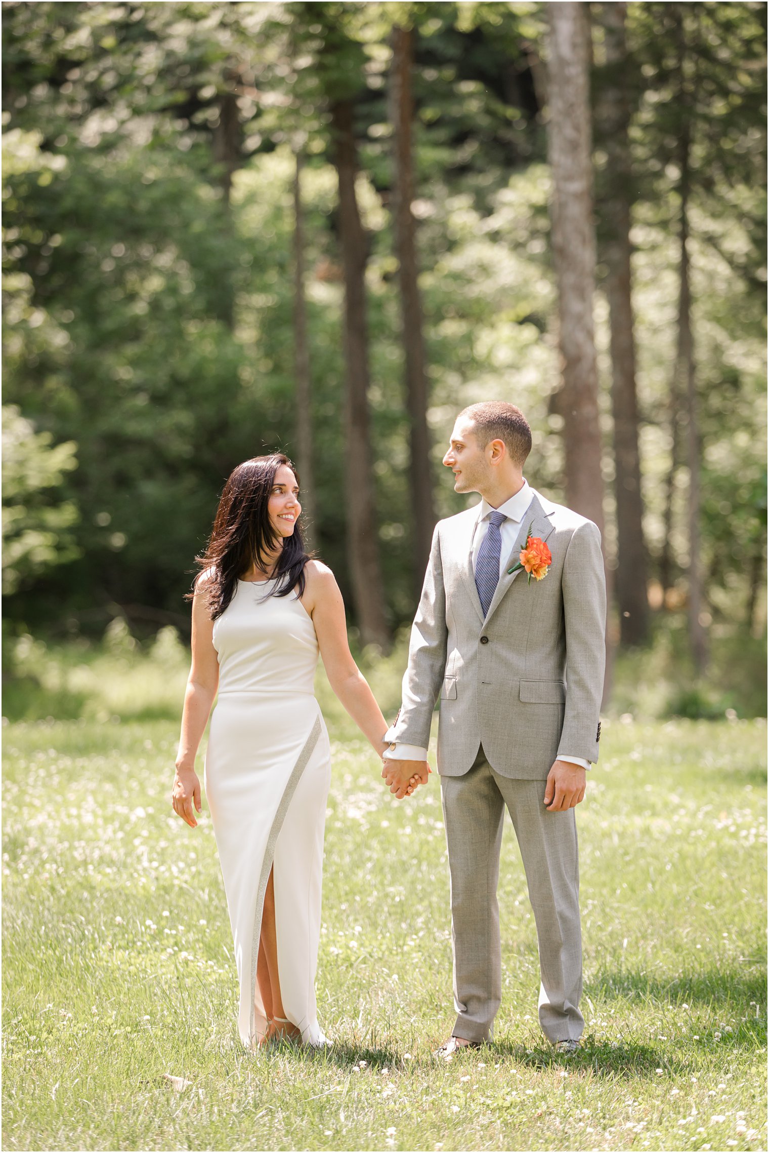 Bride and groom wedding photos in woods of New Hope PA wedding