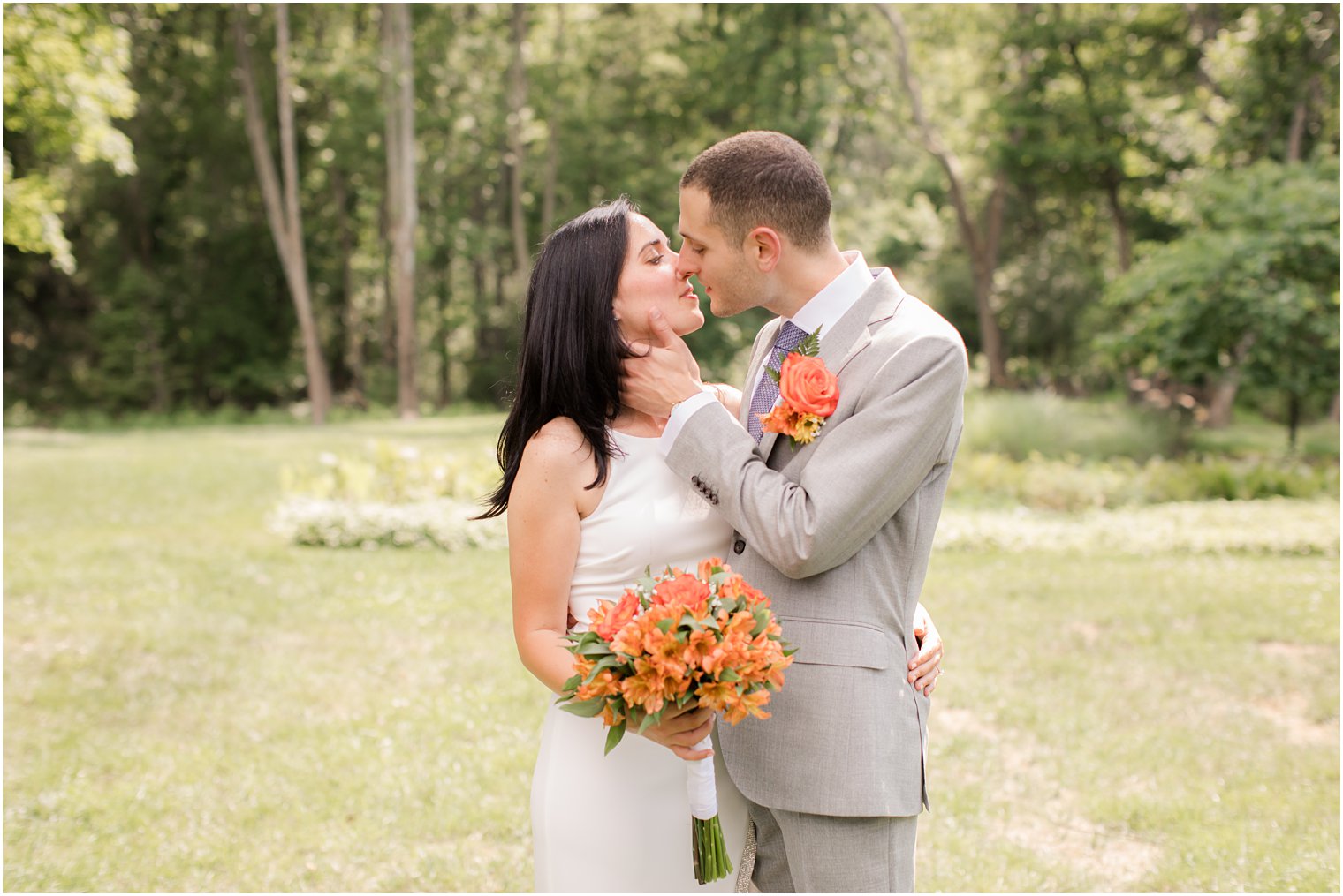 Bride and groom during intimate wedding during COVID-19