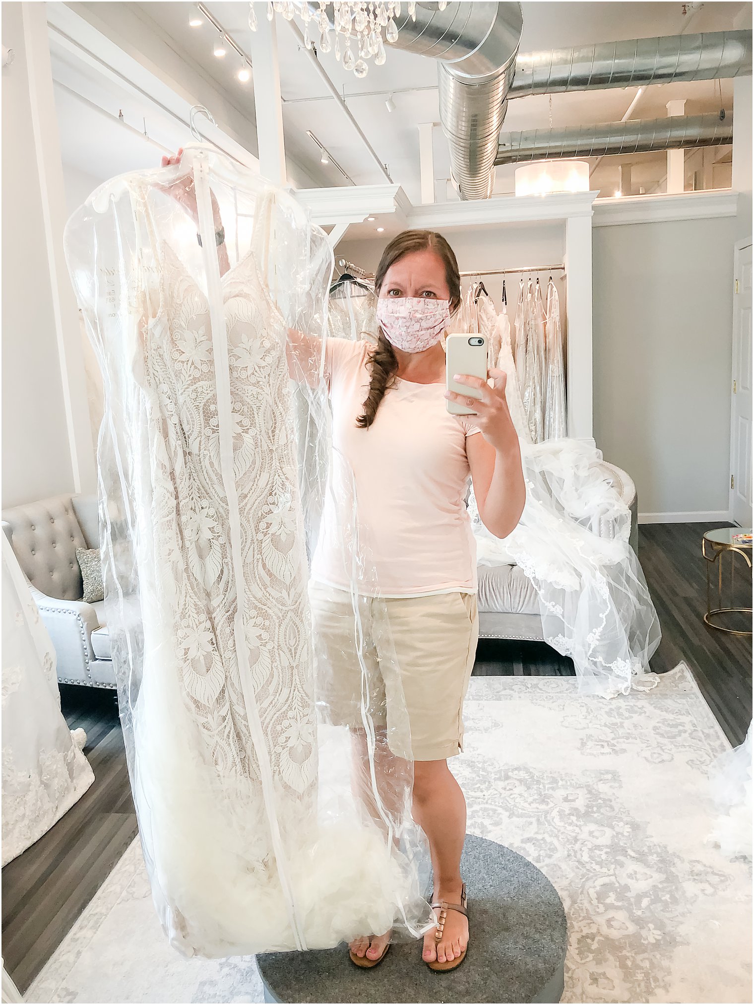 Behind-the-scenes of a styled shoot - picking up the wedding dress at White House Bride