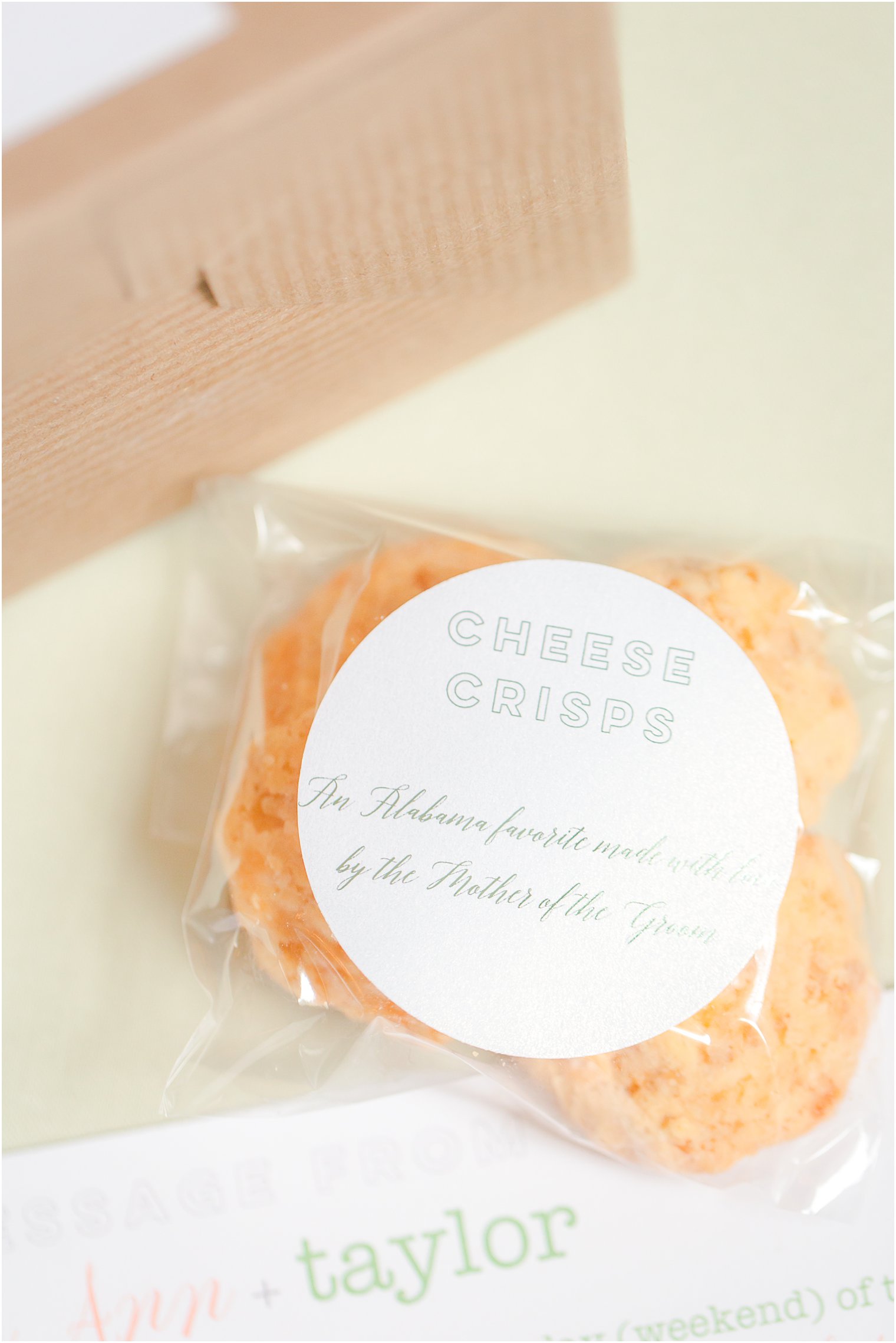 Cheese crisps as a wedding favor