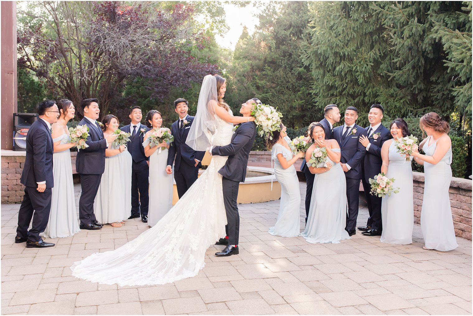 Bridal party with bride and groom at Stone House at Stirling Ridge