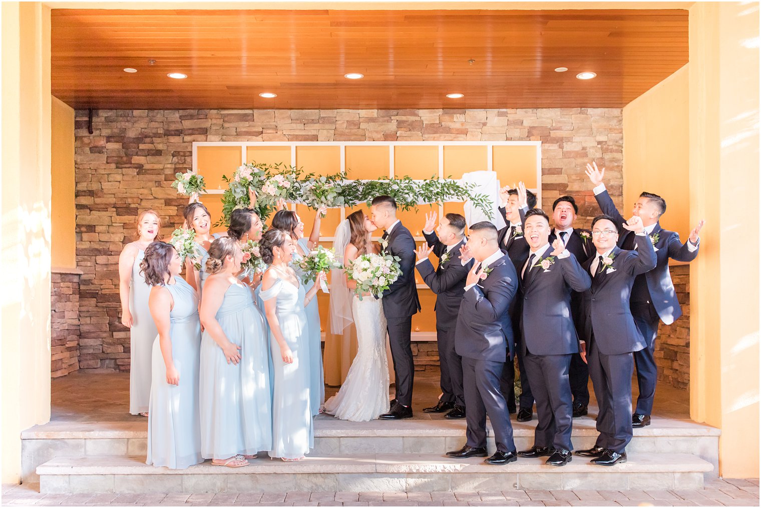 Bridal party with bride and groom at Stone House at Stirling Ridge