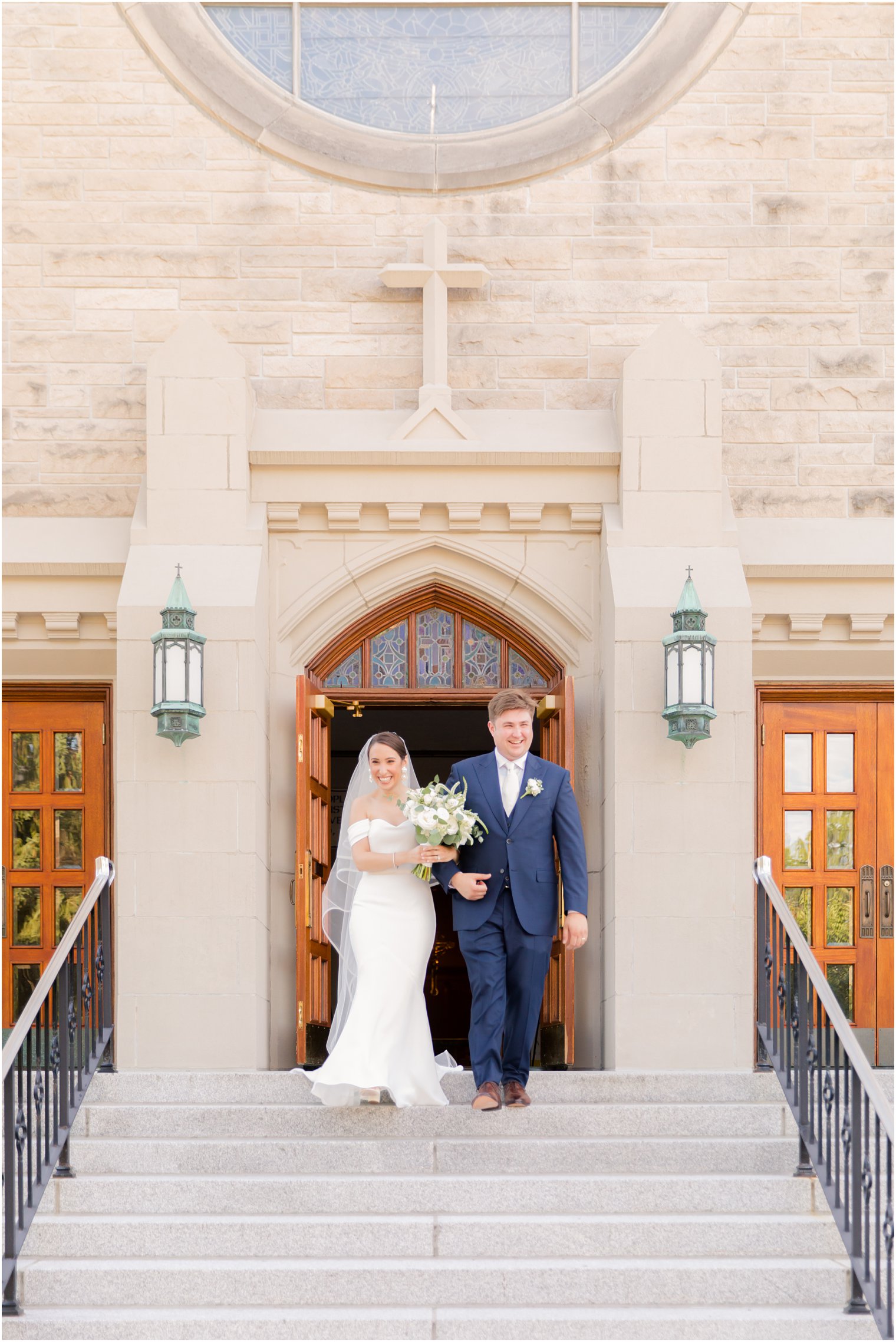 church exit at wedding ceremony at Our Lady of Mount Carmel in Ridgewood NJ