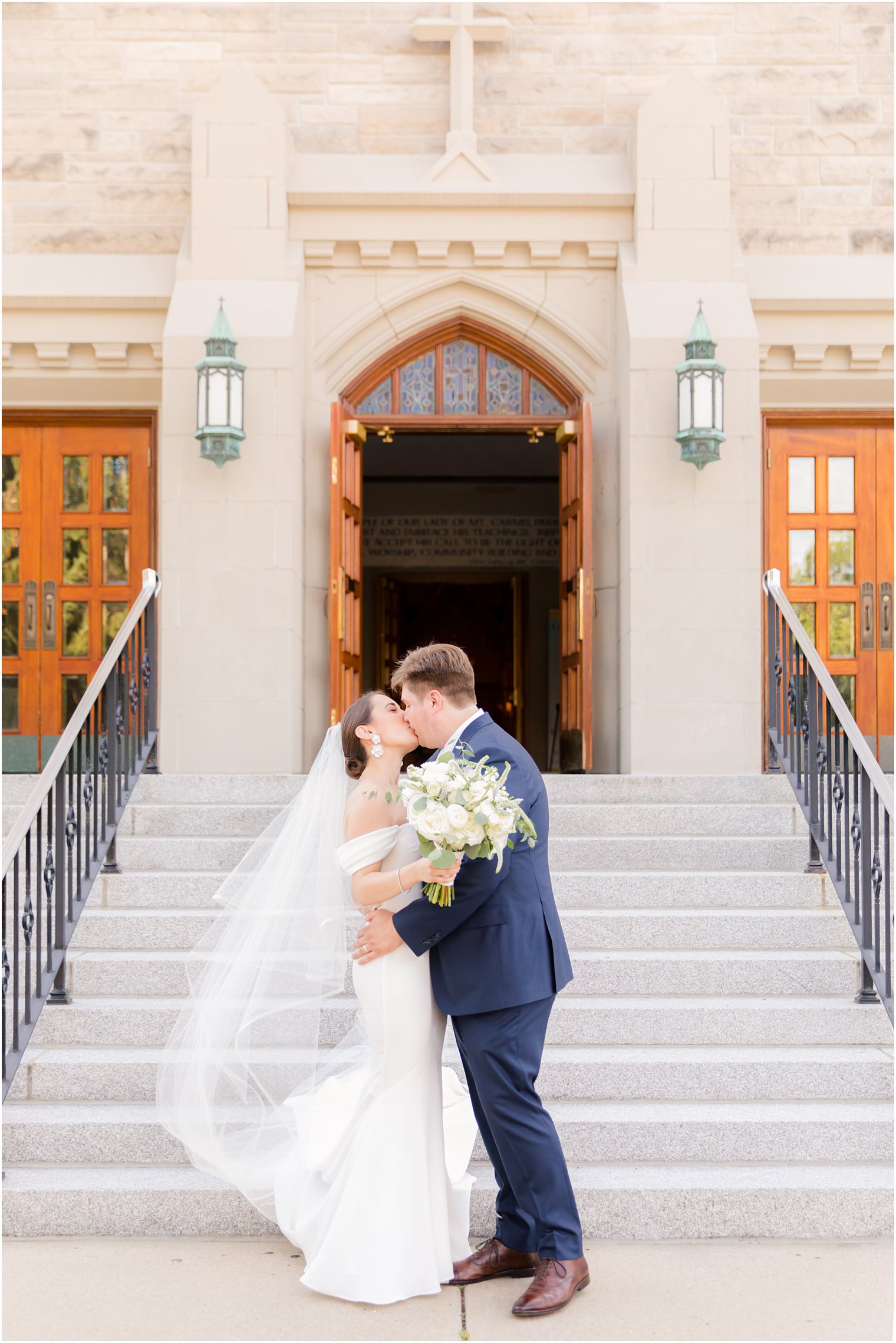 church exit at wedding ceremony at Our Lady of Mount Carmel in Ridgewood NJ