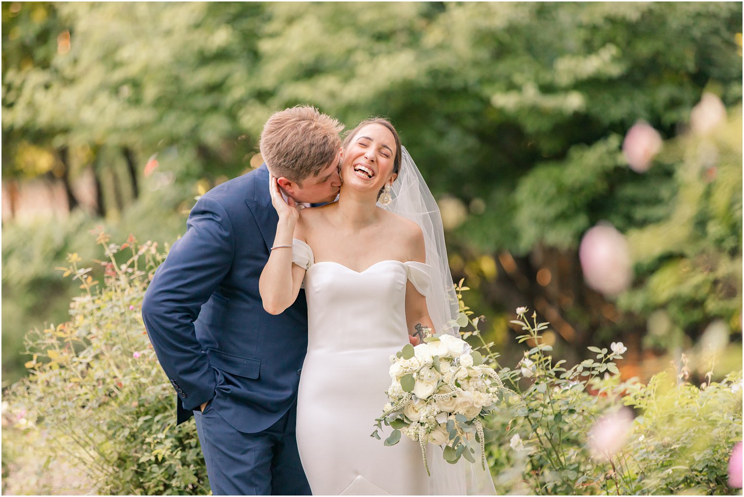 bride and groom candid photos at the Gardens of Wyckoff 