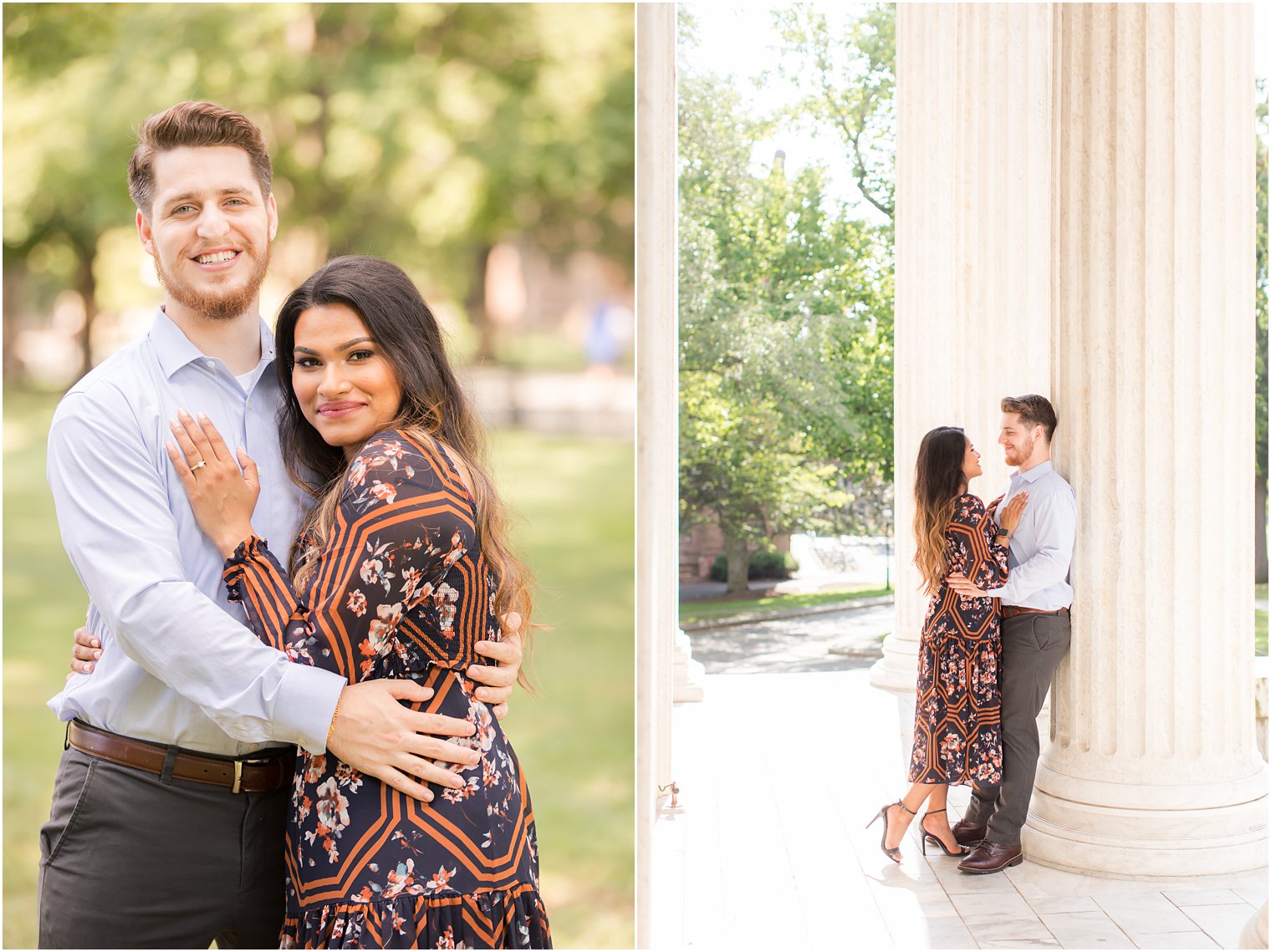 Engaged couple in front of Clio Hall at Princeton University