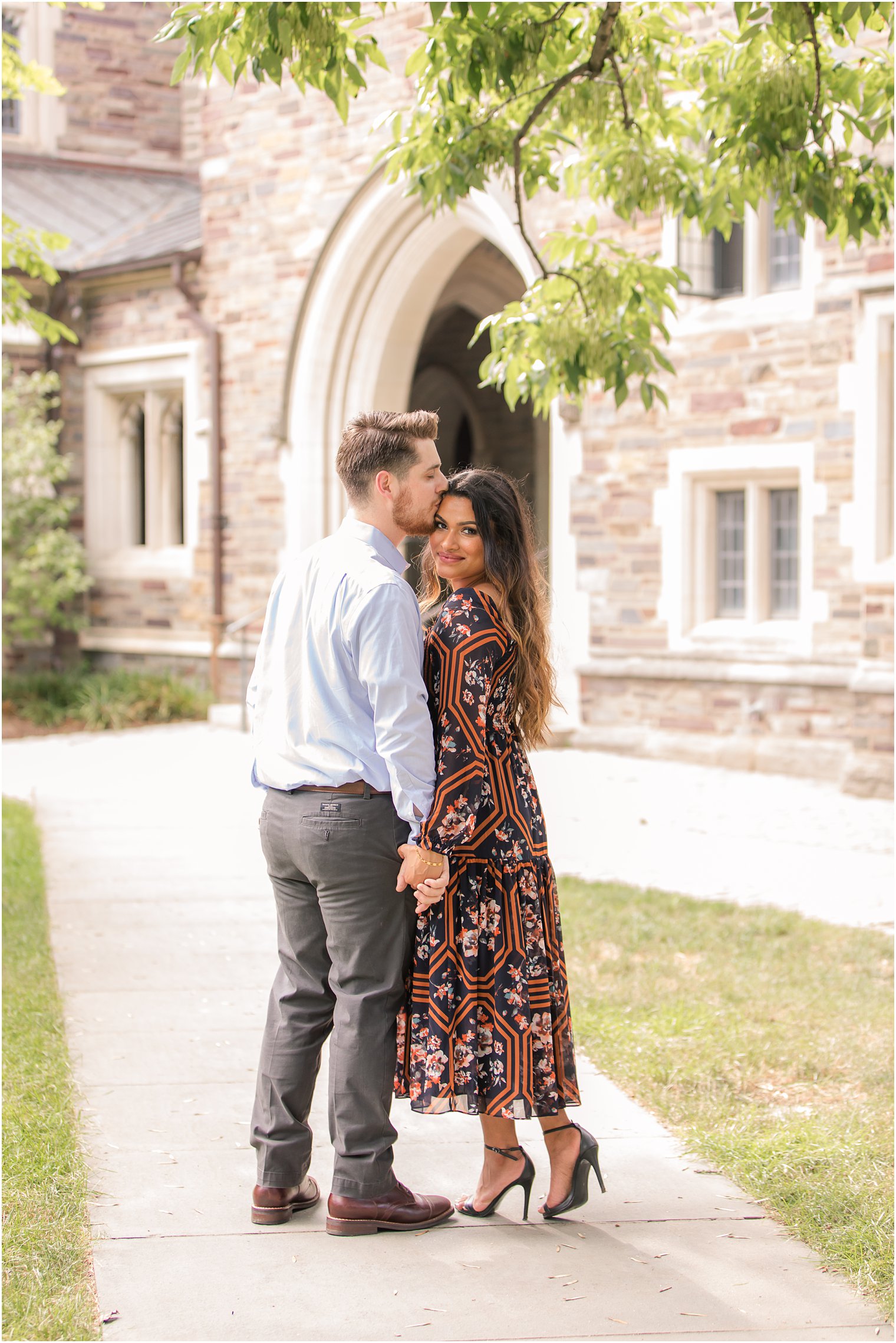 Bride and groom walking away | Princeton University Engagement Session