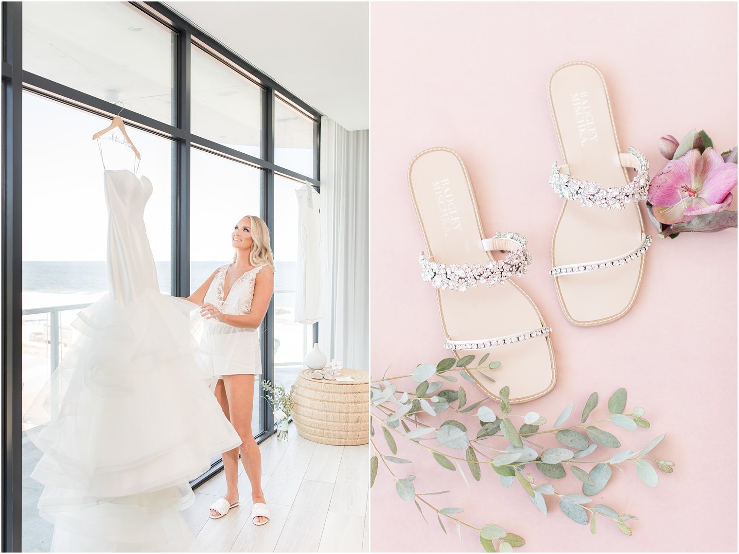 bride prepares for NJ wedding overlooking beach at Wave Resort