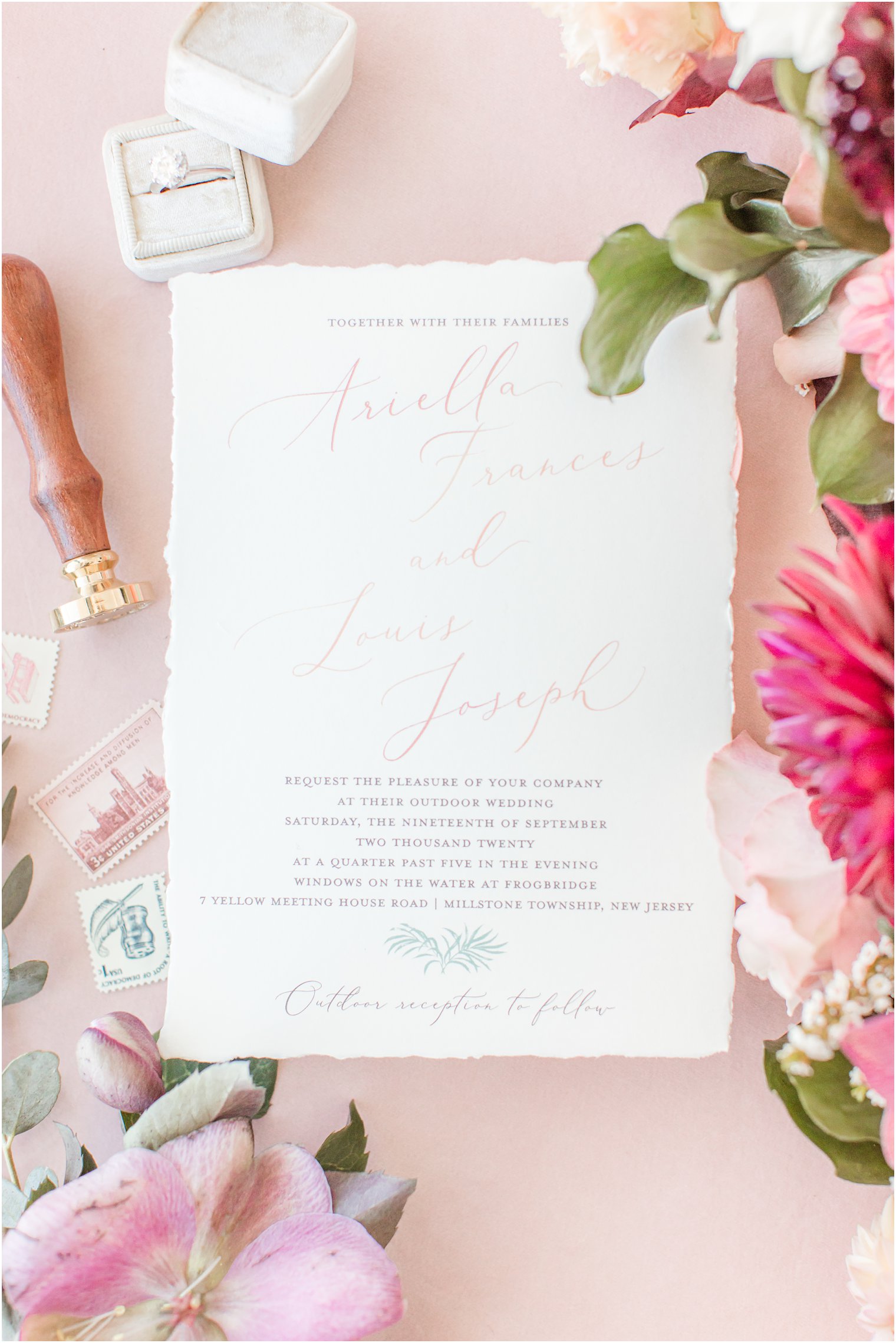 elegant invitation suite by Tina Conway for New Jersey wedding 