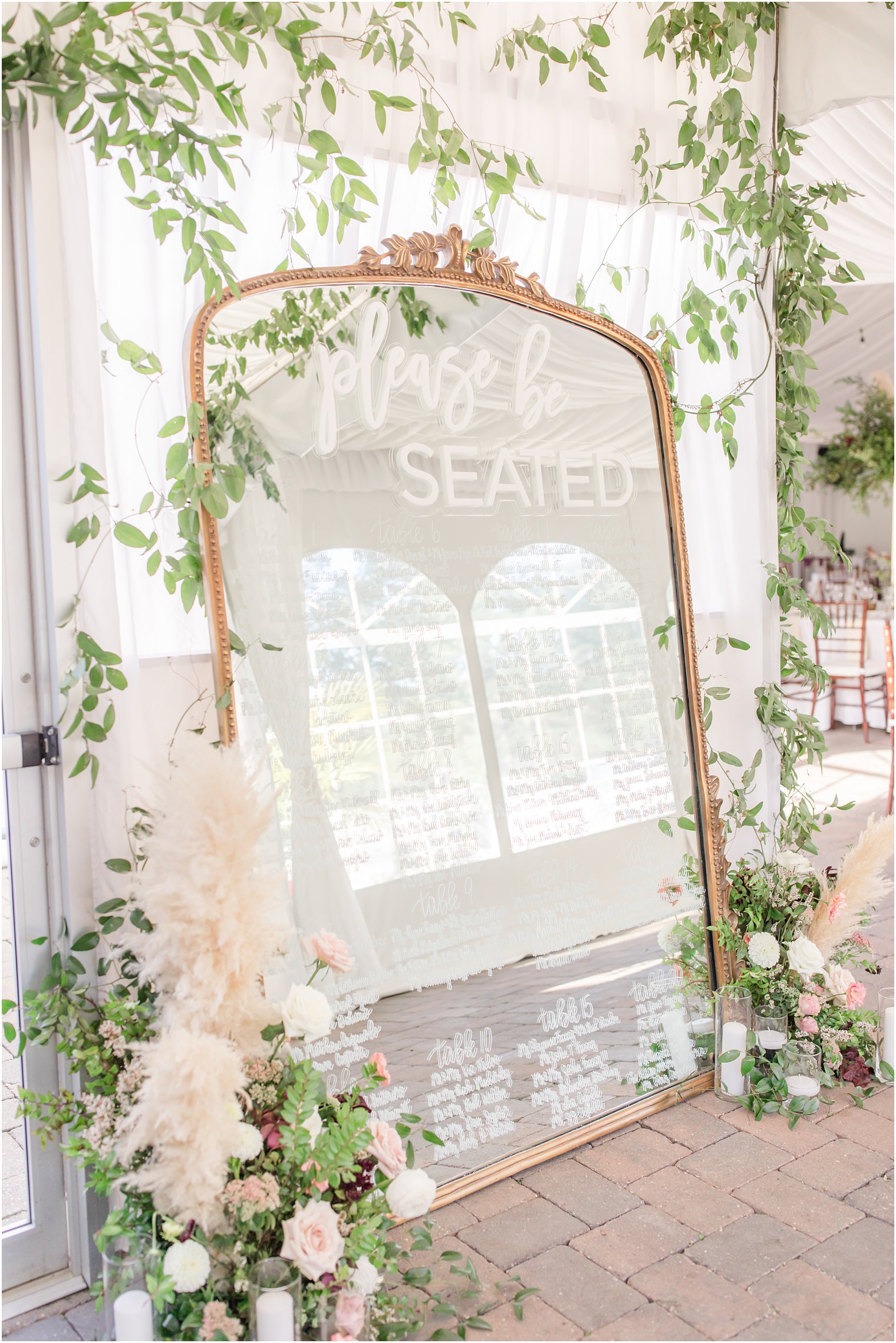glass mirror seating chart for Windows on the Water at Frogbridge wedding reception