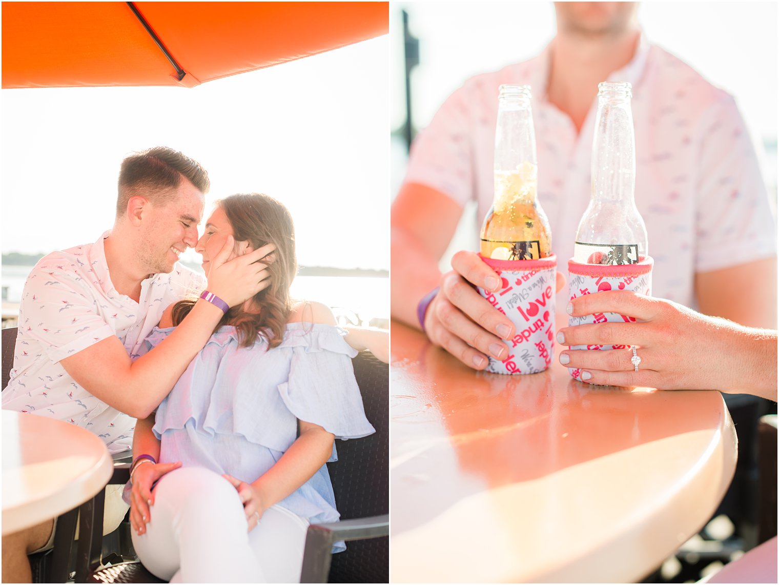 casual Belmar NJ Engagement Session with drinks