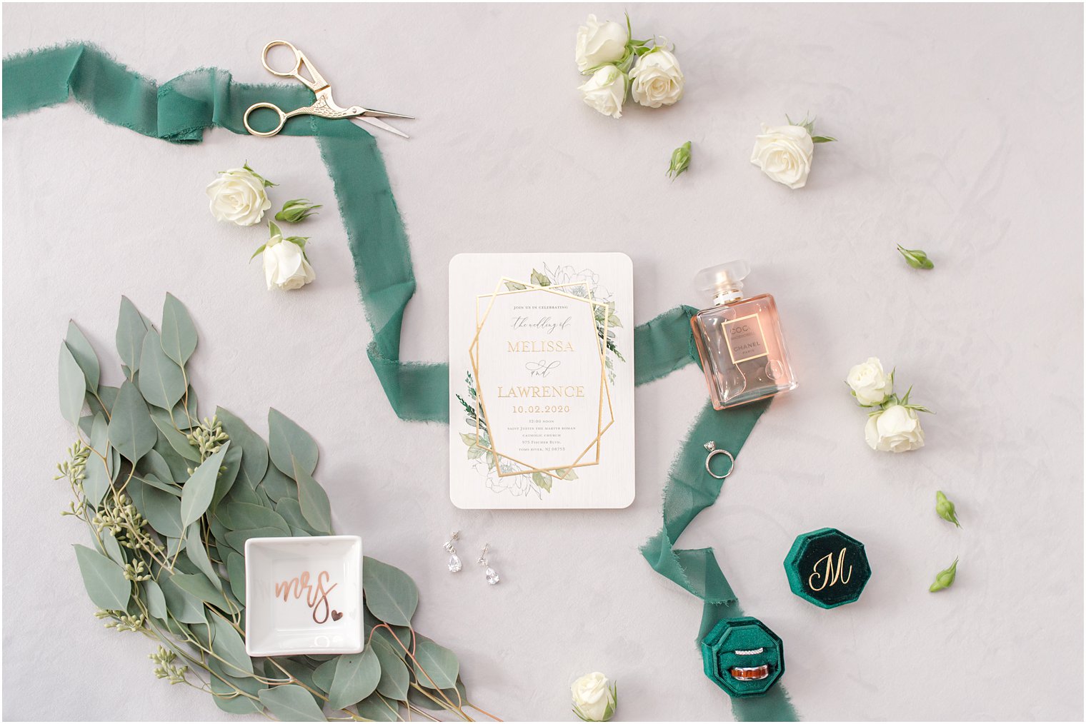 emerald and gold wedding invitation suite 