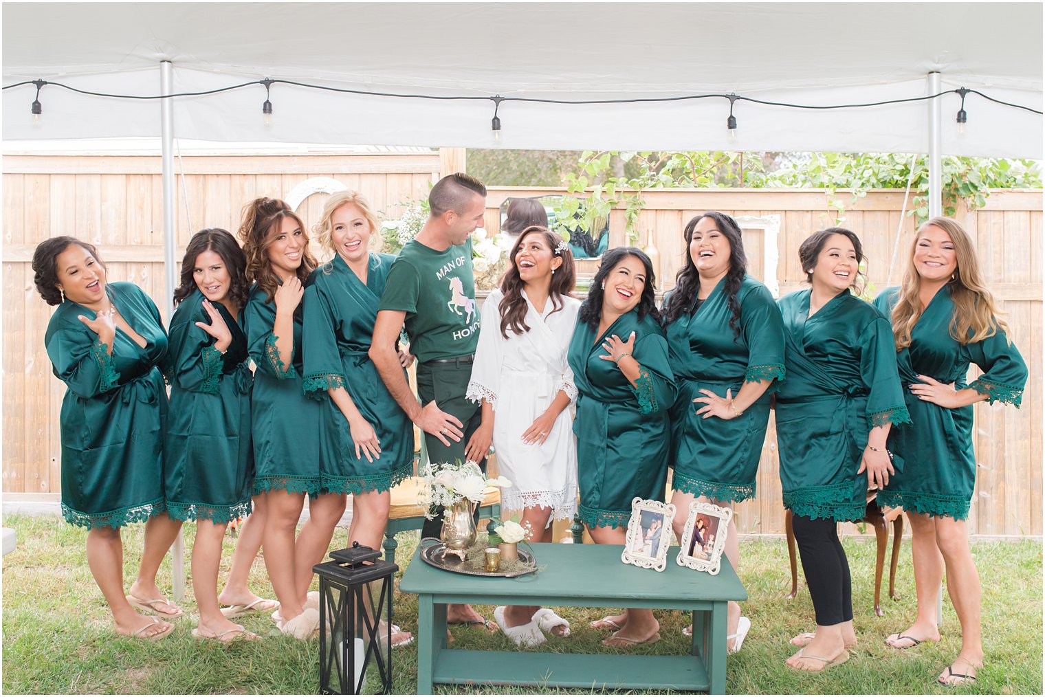 bride laughs with bridal party before Toms River NJ wedding