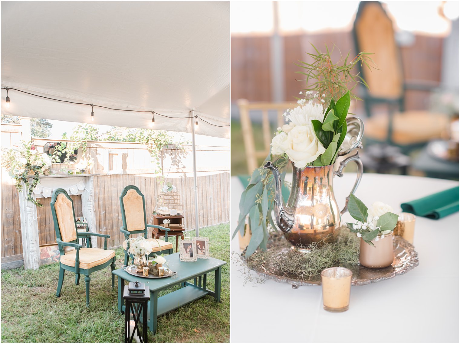 sweetheart table for gold backyard wedding reception