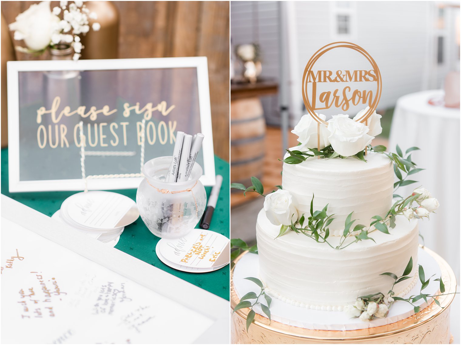 emerald and gold backyard wedding inspiration for cake