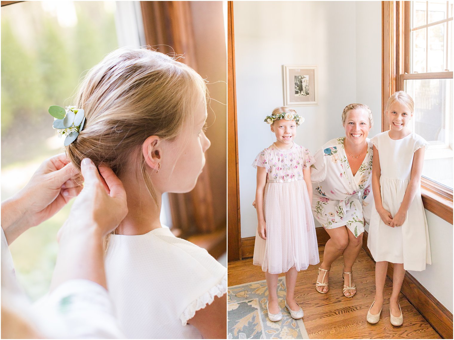 bride prepares for wedding day with daughters