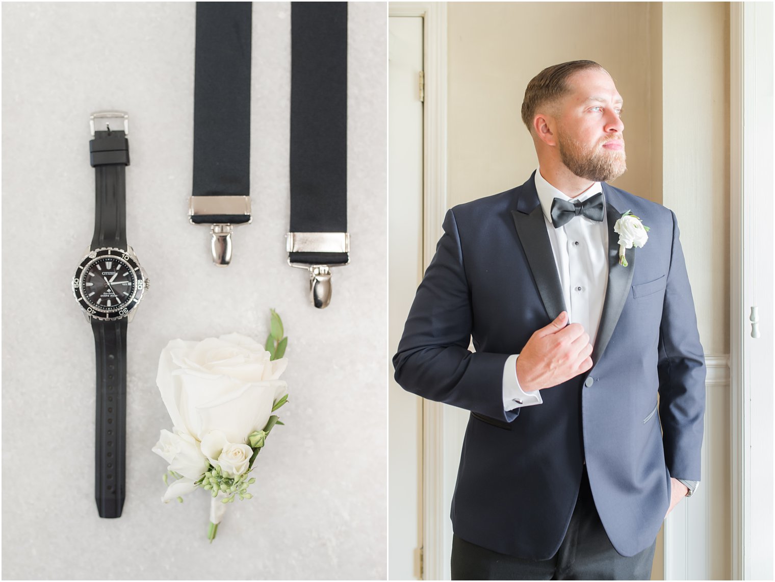 groom's details for rustic modern wedding at Windows on the Water at Frogbridge