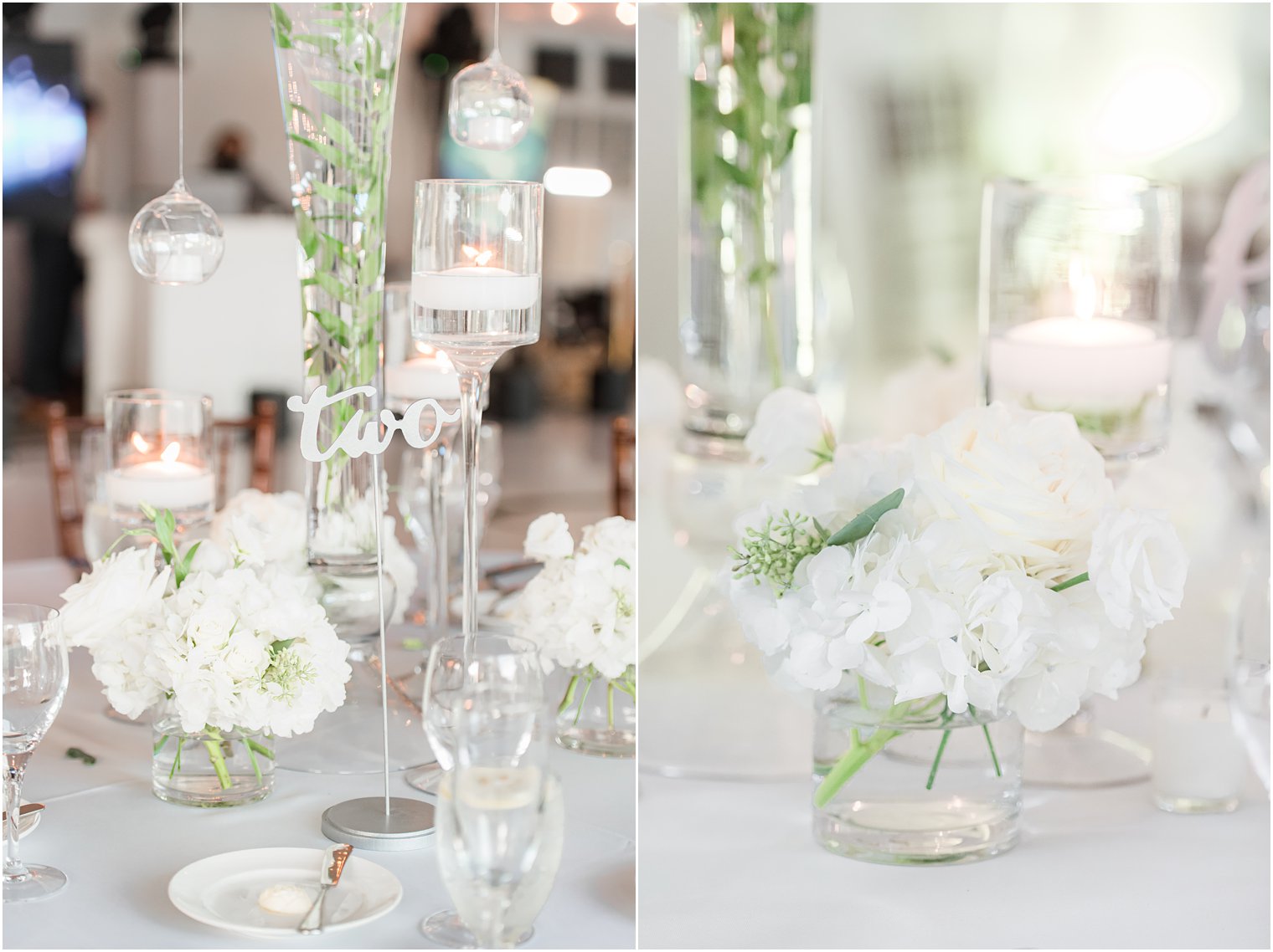 modern chic wedding centerpieces with floating candles and white flowers