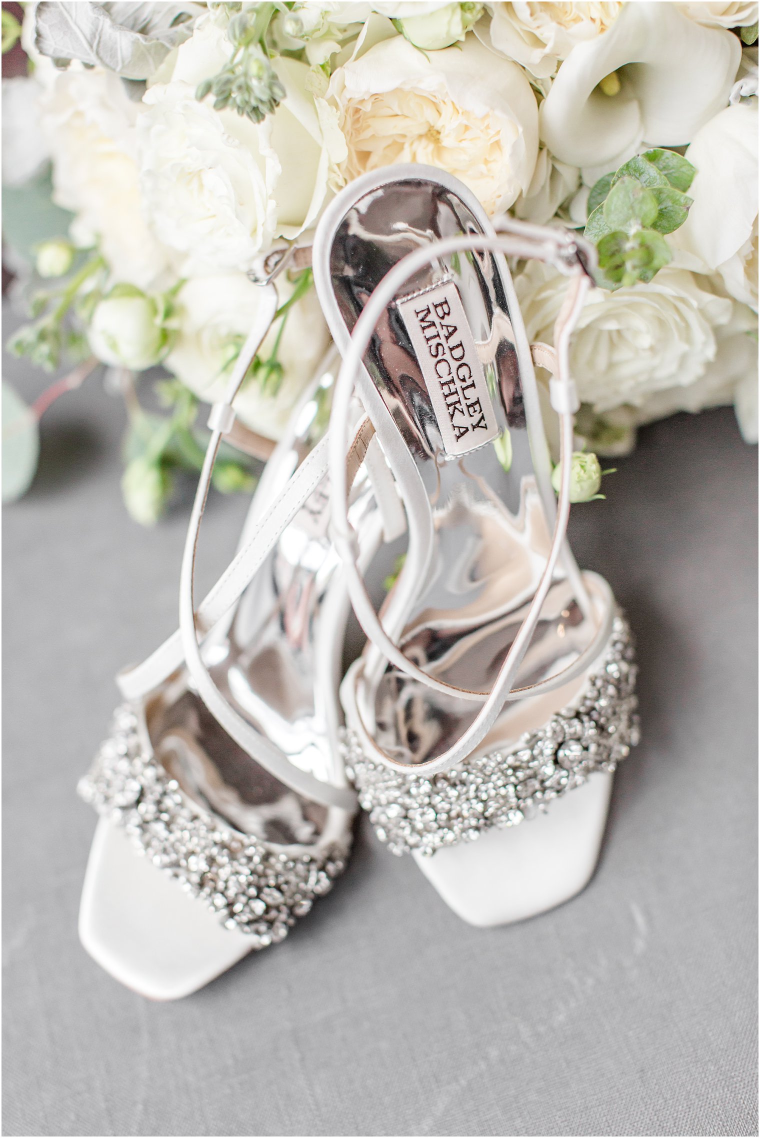 bride's Badgley Mischka shoes for NJ wedding