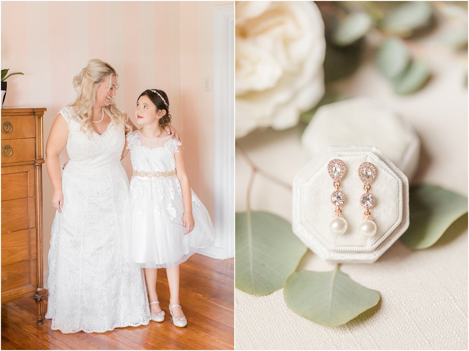 bride looks at daughter during wedding prep for Micro Wedding