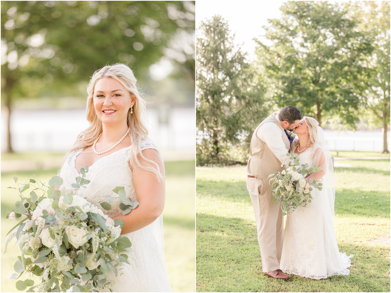 classic bridal portrait of bride holding white flowers and eucalyptus leaves