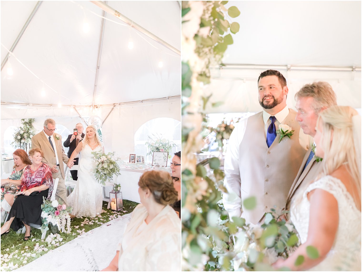 father gives bride away during Micro Wedding ceremony at The Lily Inn