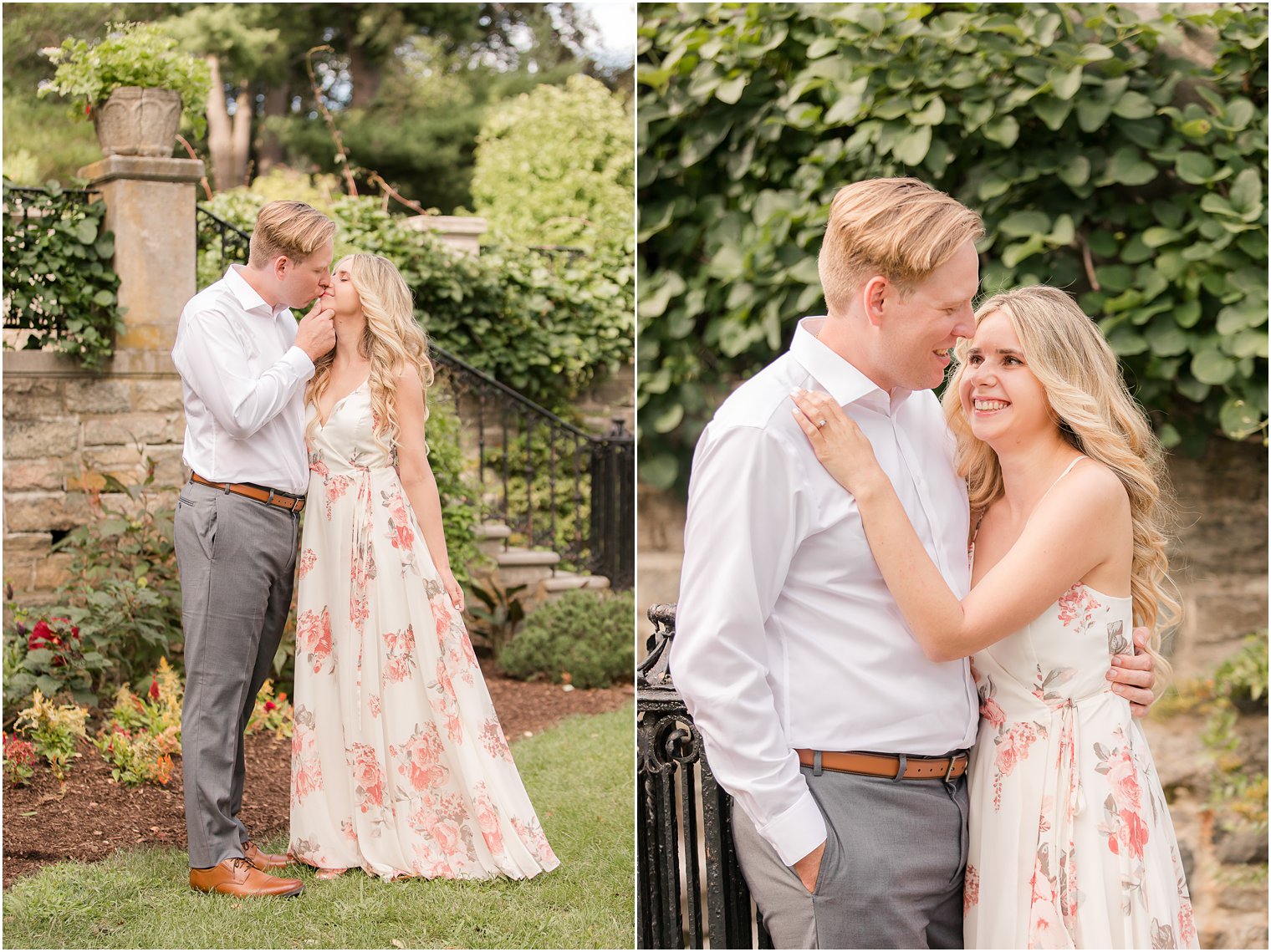 engaged couple laughs during portraits in New Jersey