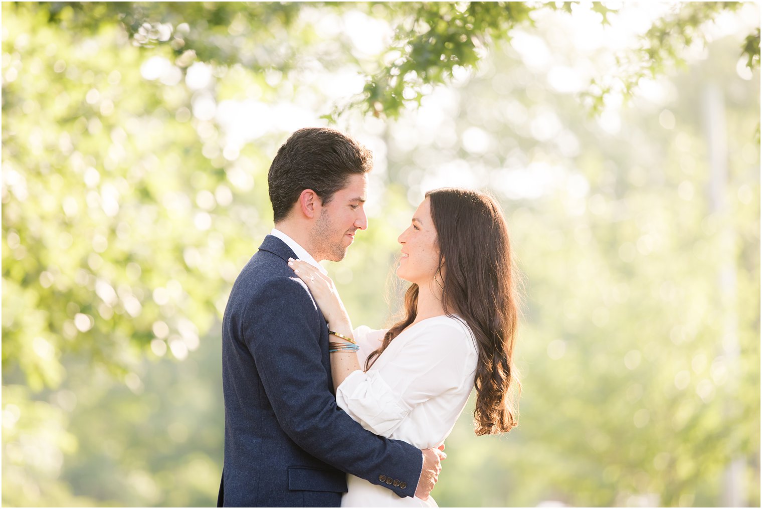 bride and groom dance during engagement portraits in New Jersey