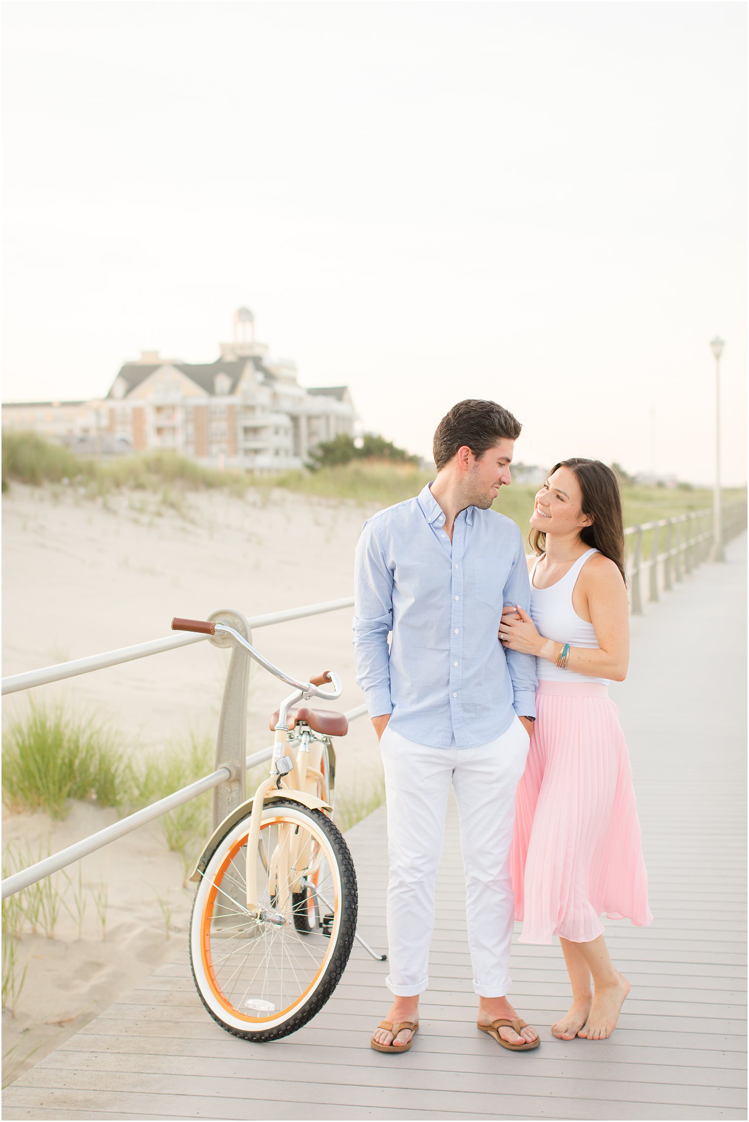 beach Spring Lake NJ Engagement Session on boardwalk