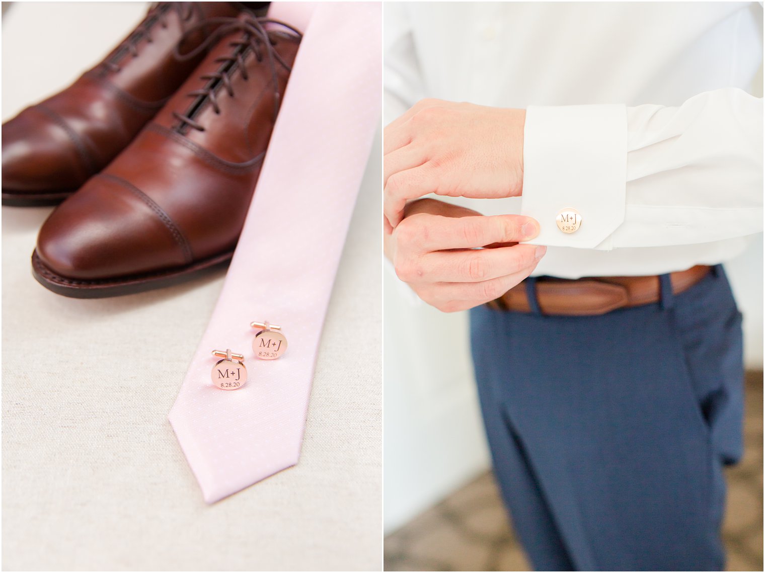 Groom's custom cufflinks with wedding date