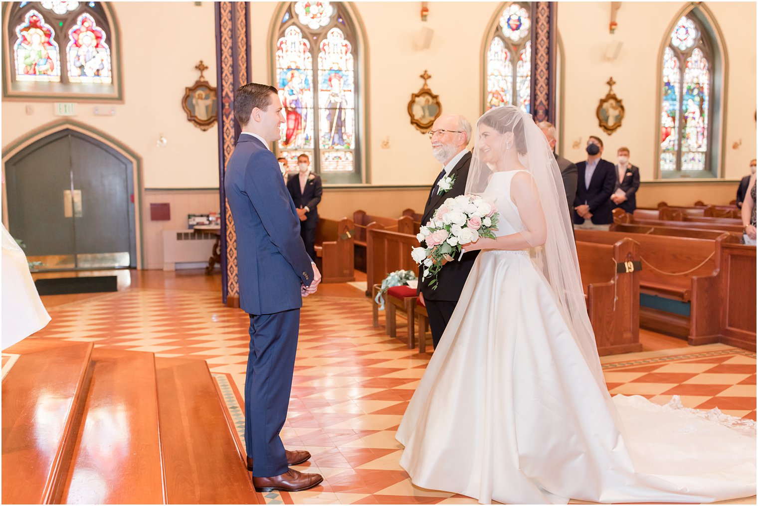 Father giving away daughter at Church of the Assumption in Morristown, NJ