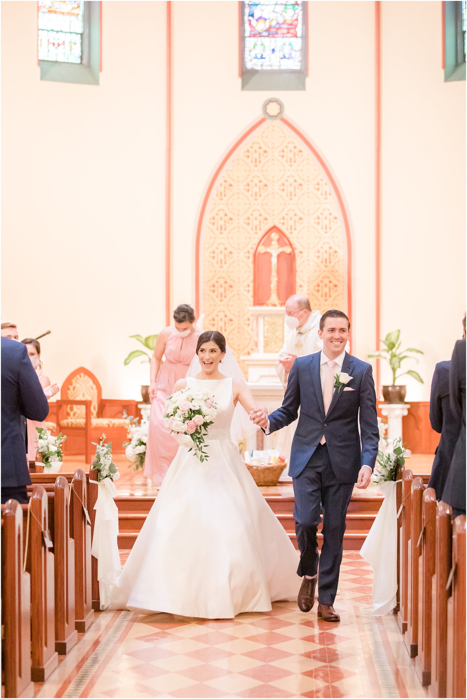 Wedding ceremony recessional at Church of the Assumption in Morristown, NJ