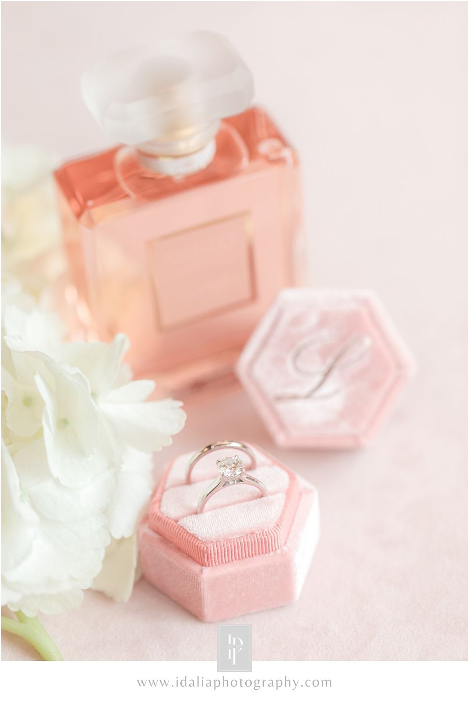 Engagement ring in pink velvet box