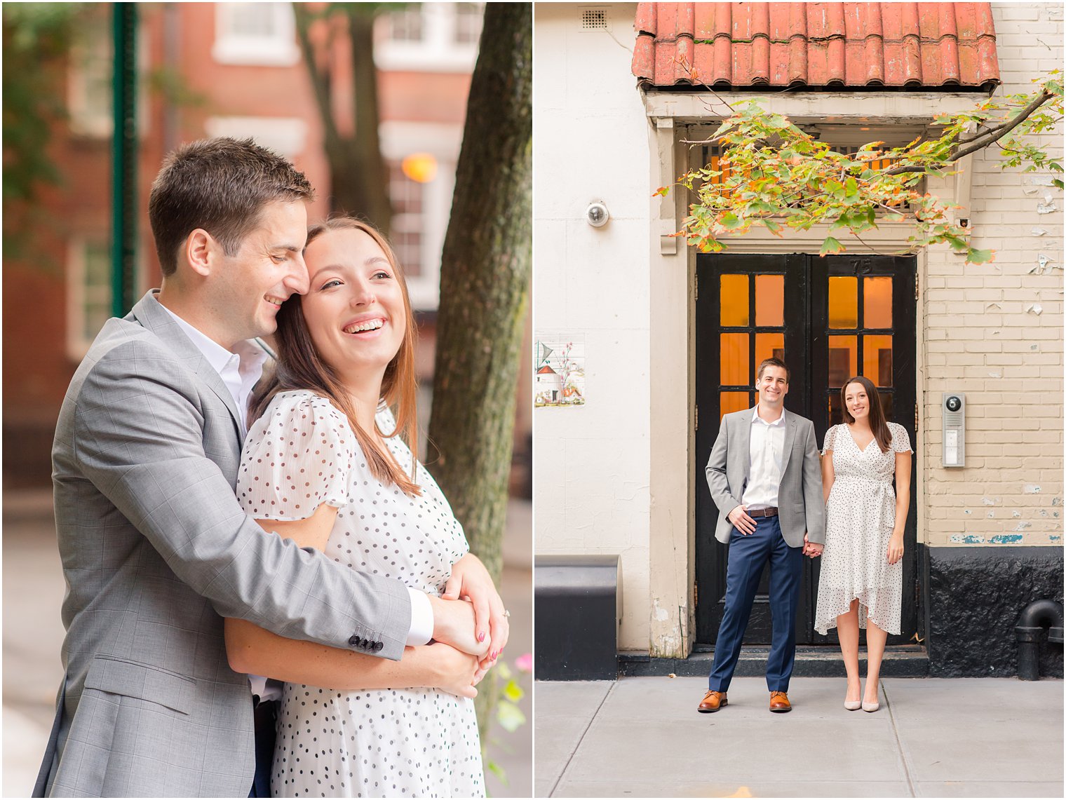engaged couple laughs during West Village Engagement Photos