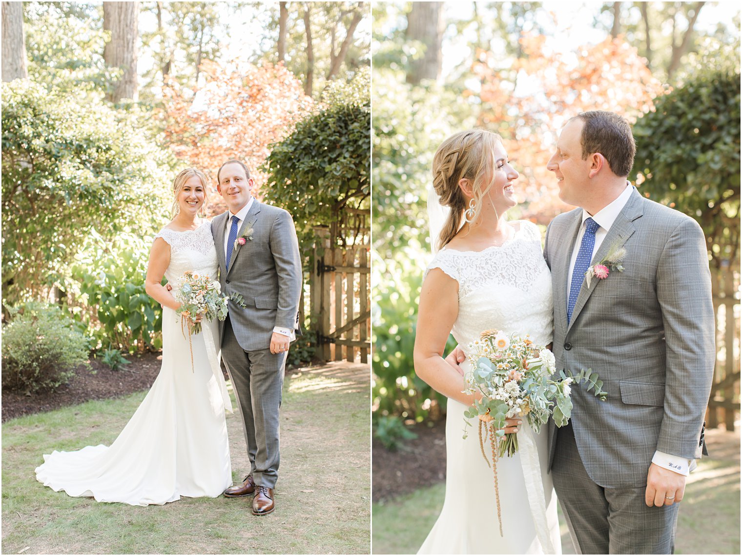 Westfield NJ backyard wedding portraits of bride and groom