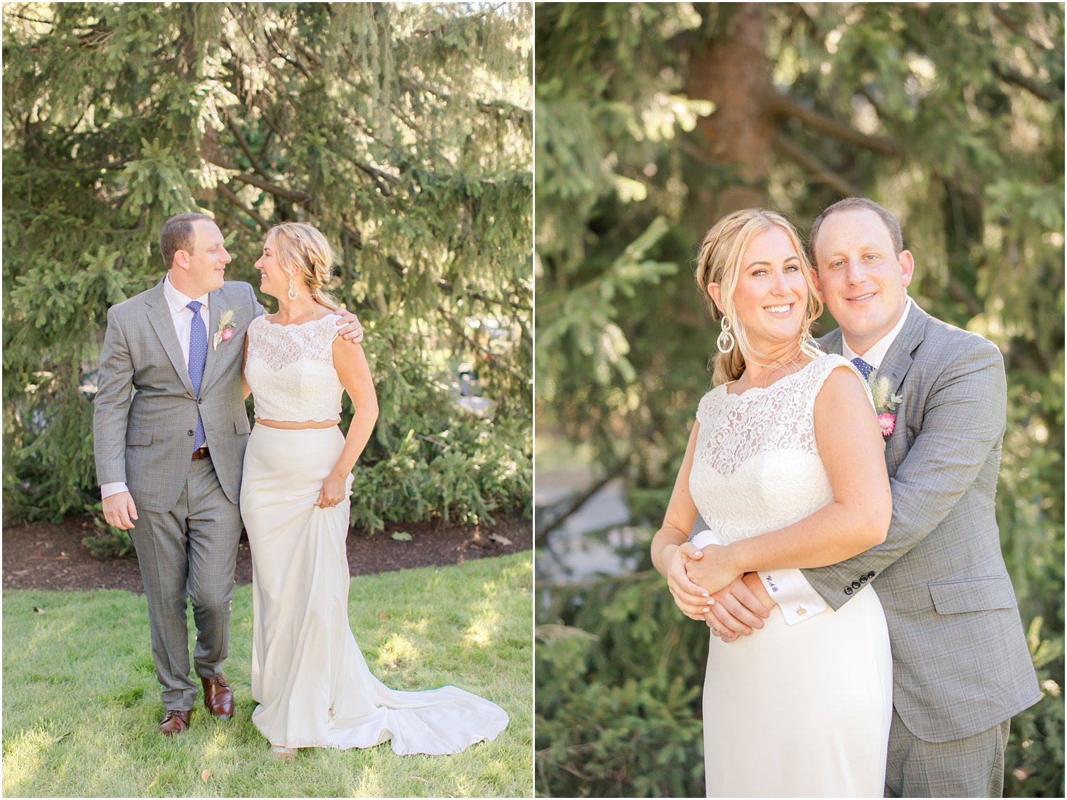 newlyweds pose after Westfield NJ backyard wedding