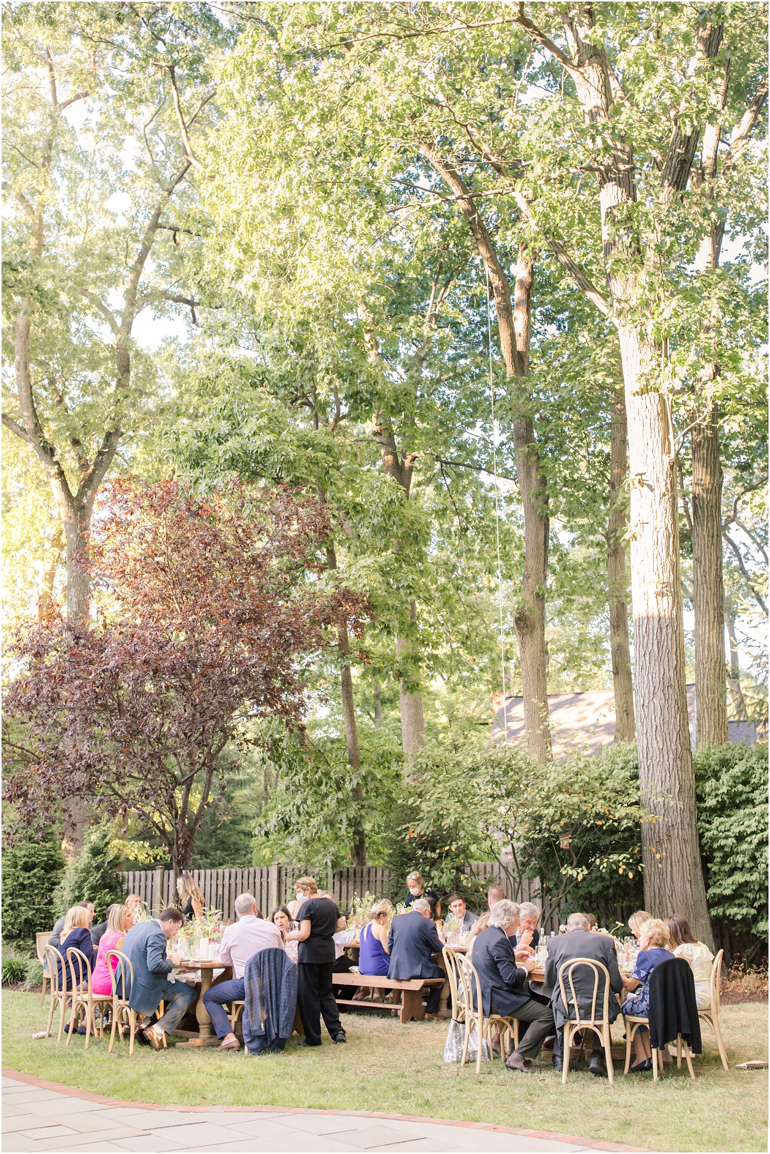 guests eat during outside New Jersey wedding