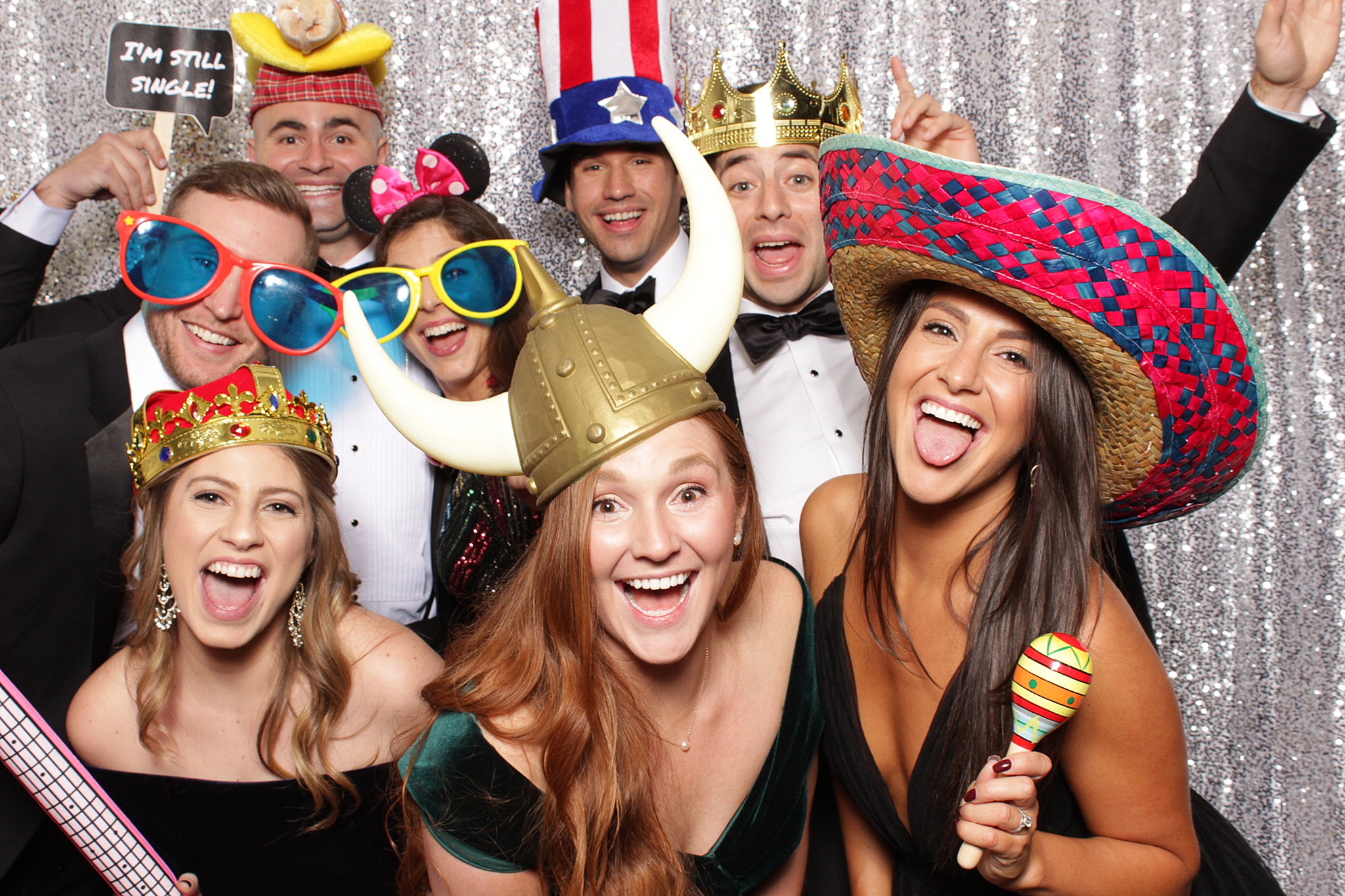 guests with viking hat and sombrero laugh during Park Chateau Estate Photo Booth