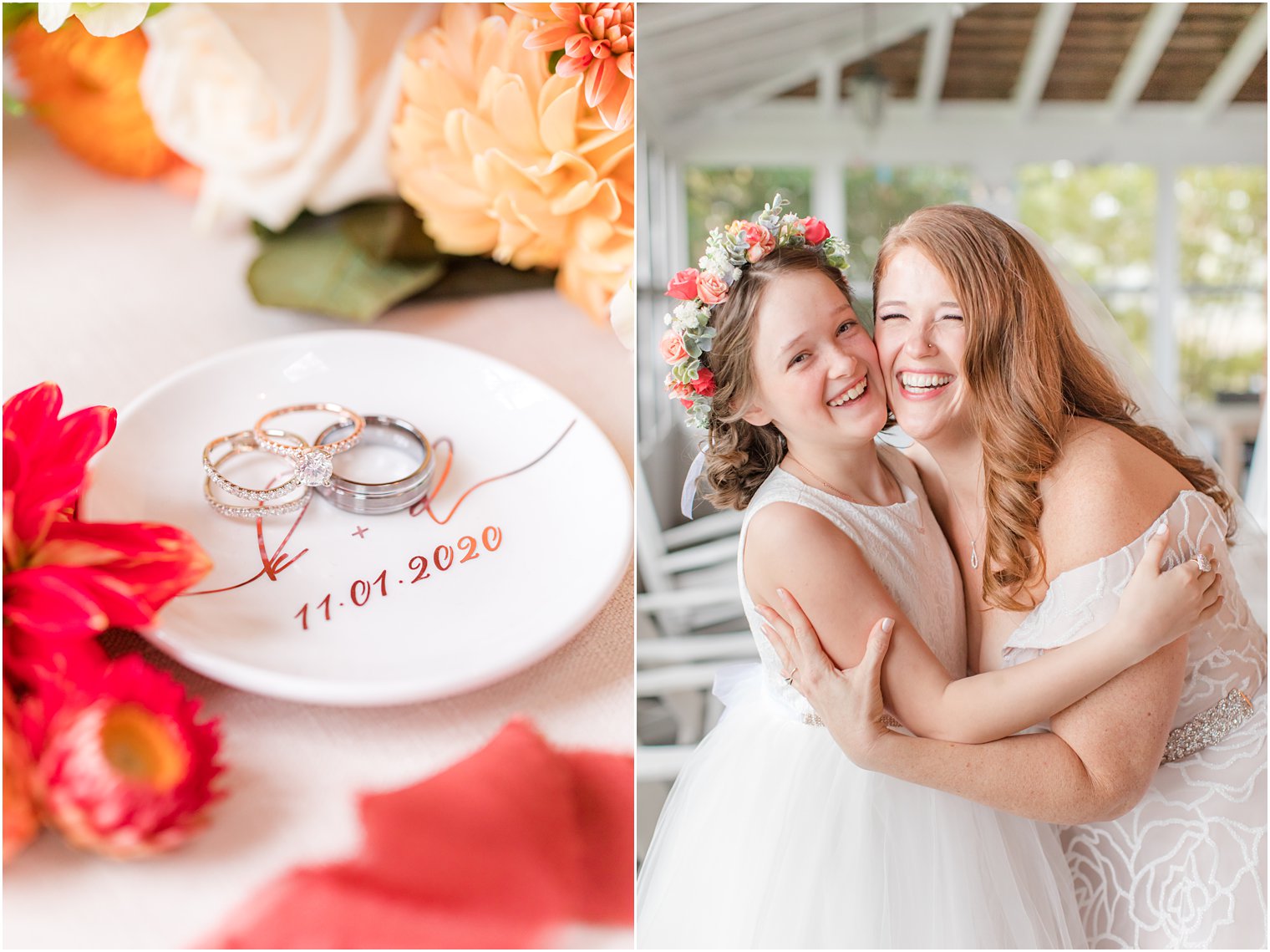 bride poses with daughter on NJ wedding day