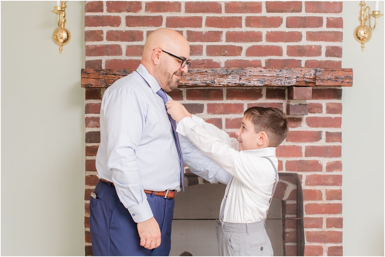 son helps groom prepare for NJ wedding day