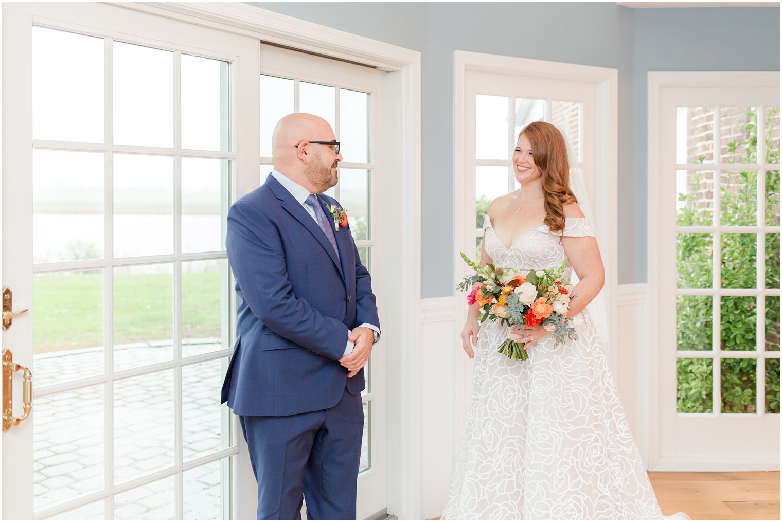 first look with bride and groom before NJ wedding